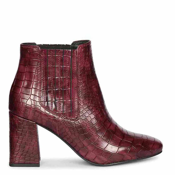 Saint Edwina Burgundy Croc Embossed Vegan Leather Ankle Boots