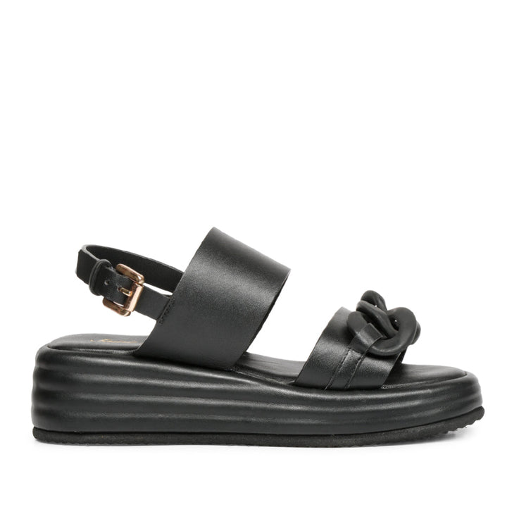 Stylish Saint Flurina Black Leather Sandals - Elevate your look with woven leather and platform sole. Perfect for any occasion.