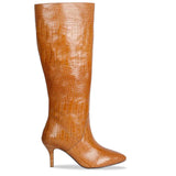 Saint Adella Croco Embossed Cuoio Leather Long Boots