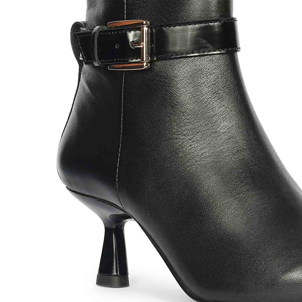 black leather dress boots kitten heel Saint Alondra Buckle Decor Black Leather Kitten Heel Boots