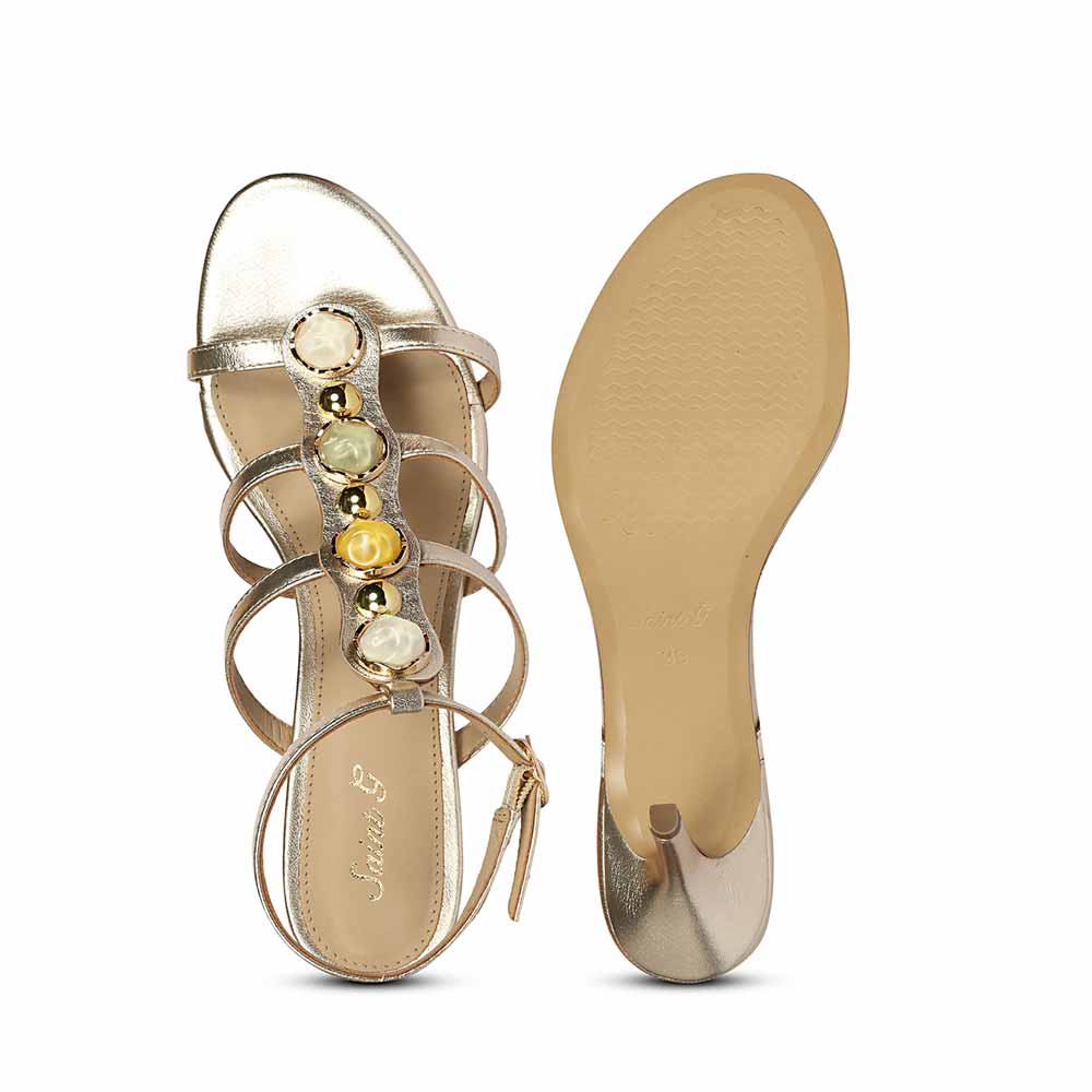 Saint Xiomara Gold Metallic Gem T-Strap Stiletto Heels