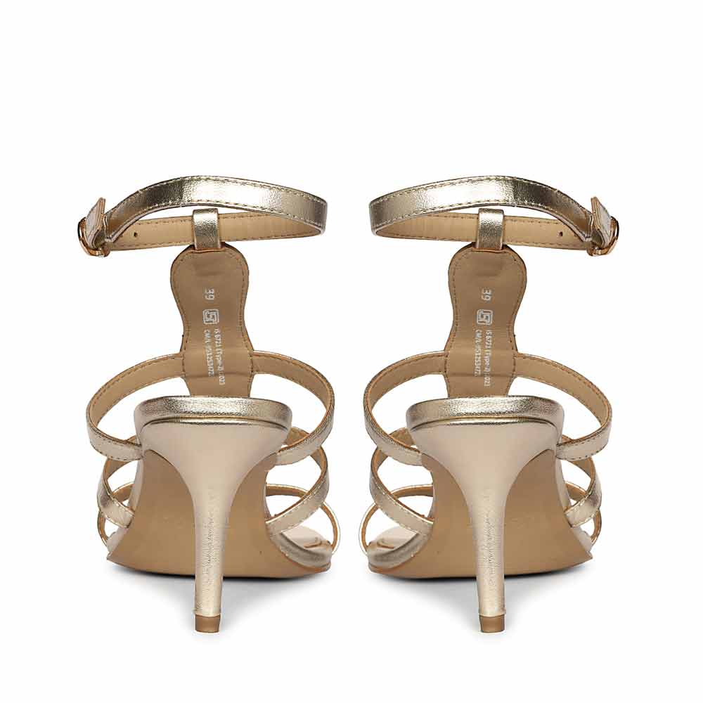 Saint Xiomara Gold Metallic Gem T-Strap Stiletto Heels