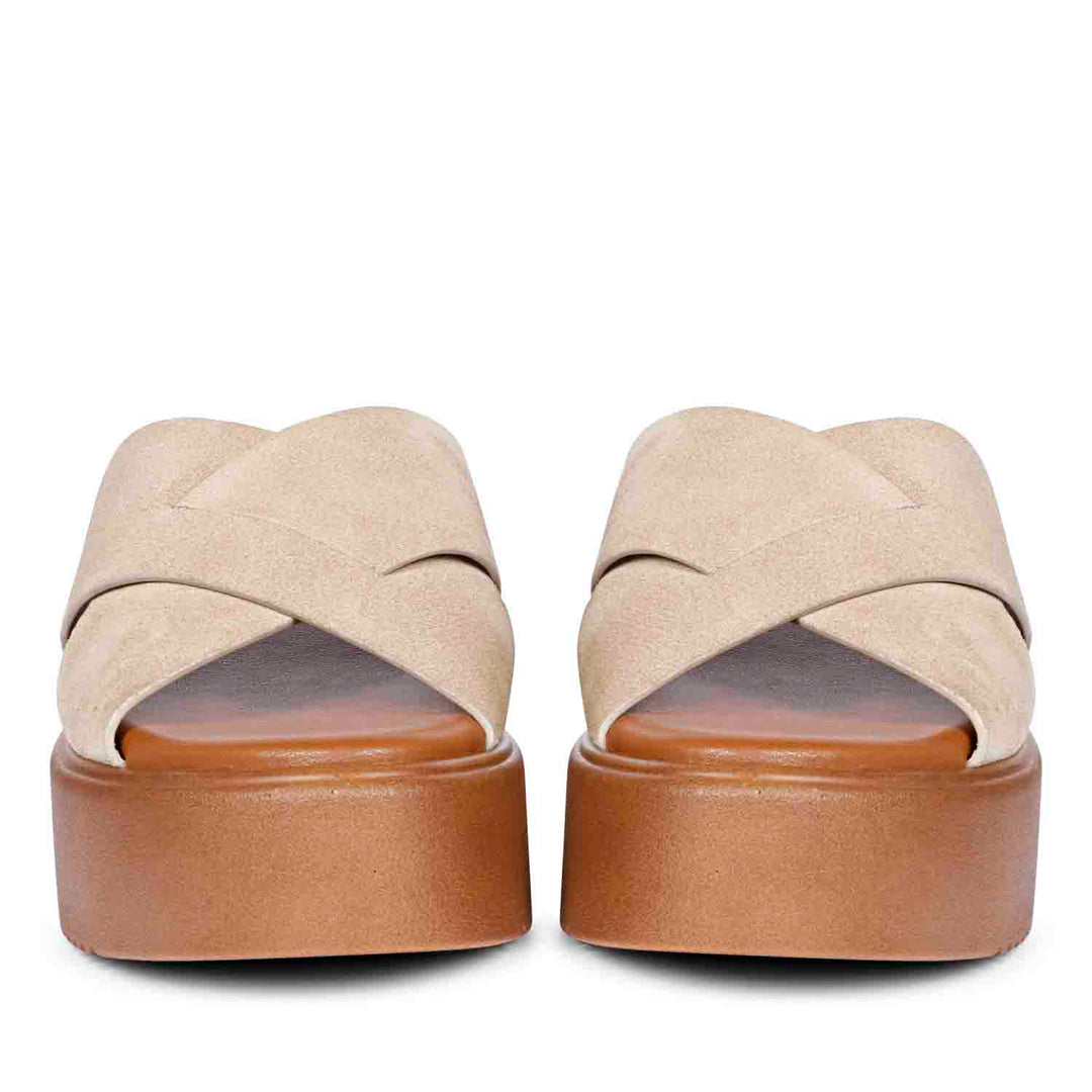 Viviblu Yasmin Beige Leather Platform Sandals