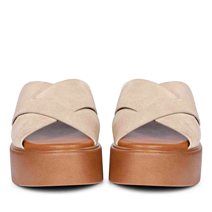 Viviblu Yasmin Beige Leather Platform Sandals