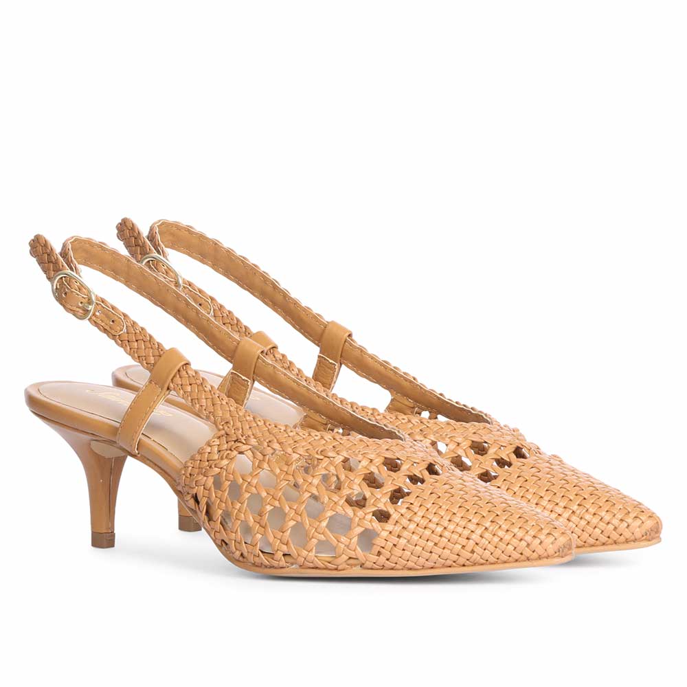 Saint Abril Tan Hand Woven Leather Pumps