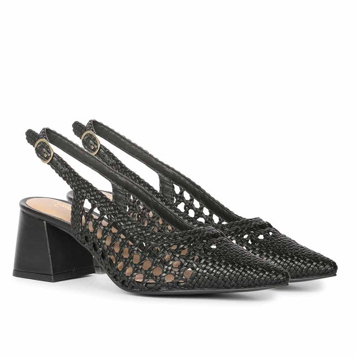 Saint Calli Black Hand Woven Leather Block Heels