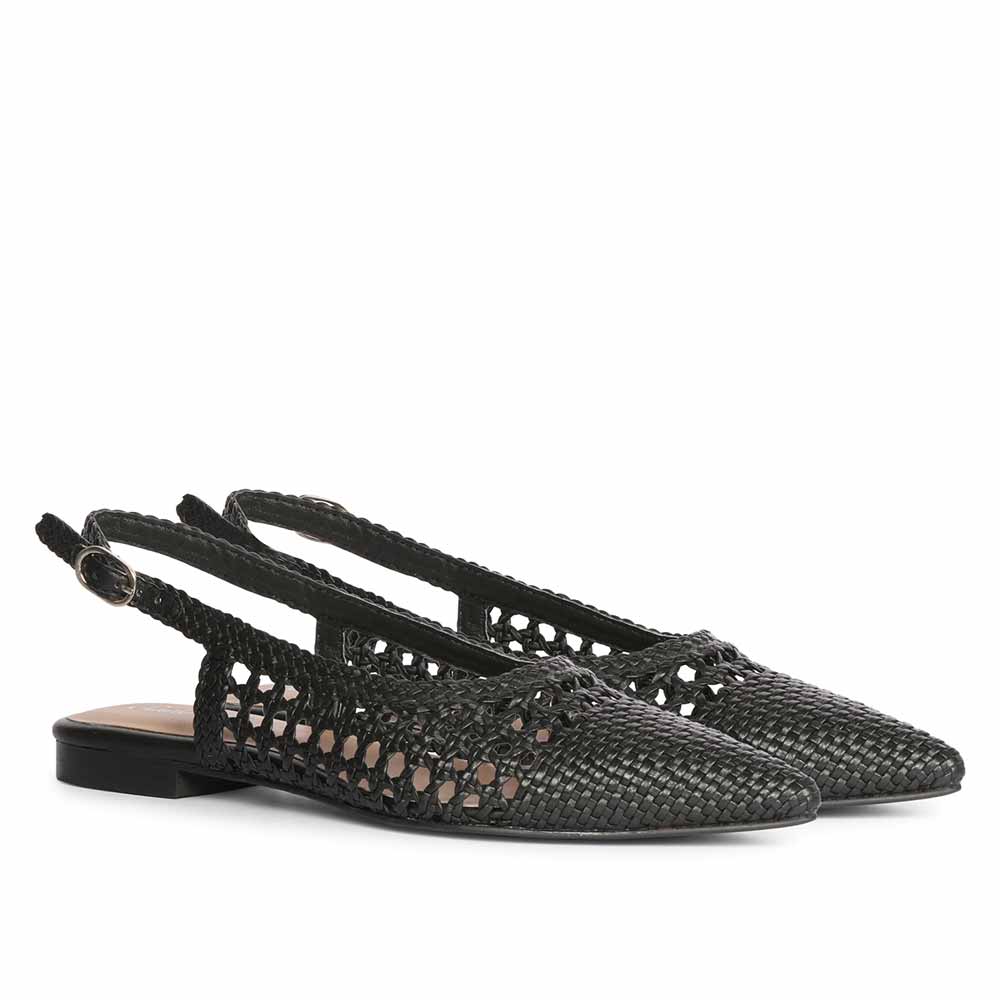 Saint Chayya Black Hand Woven Leather Low  Heels