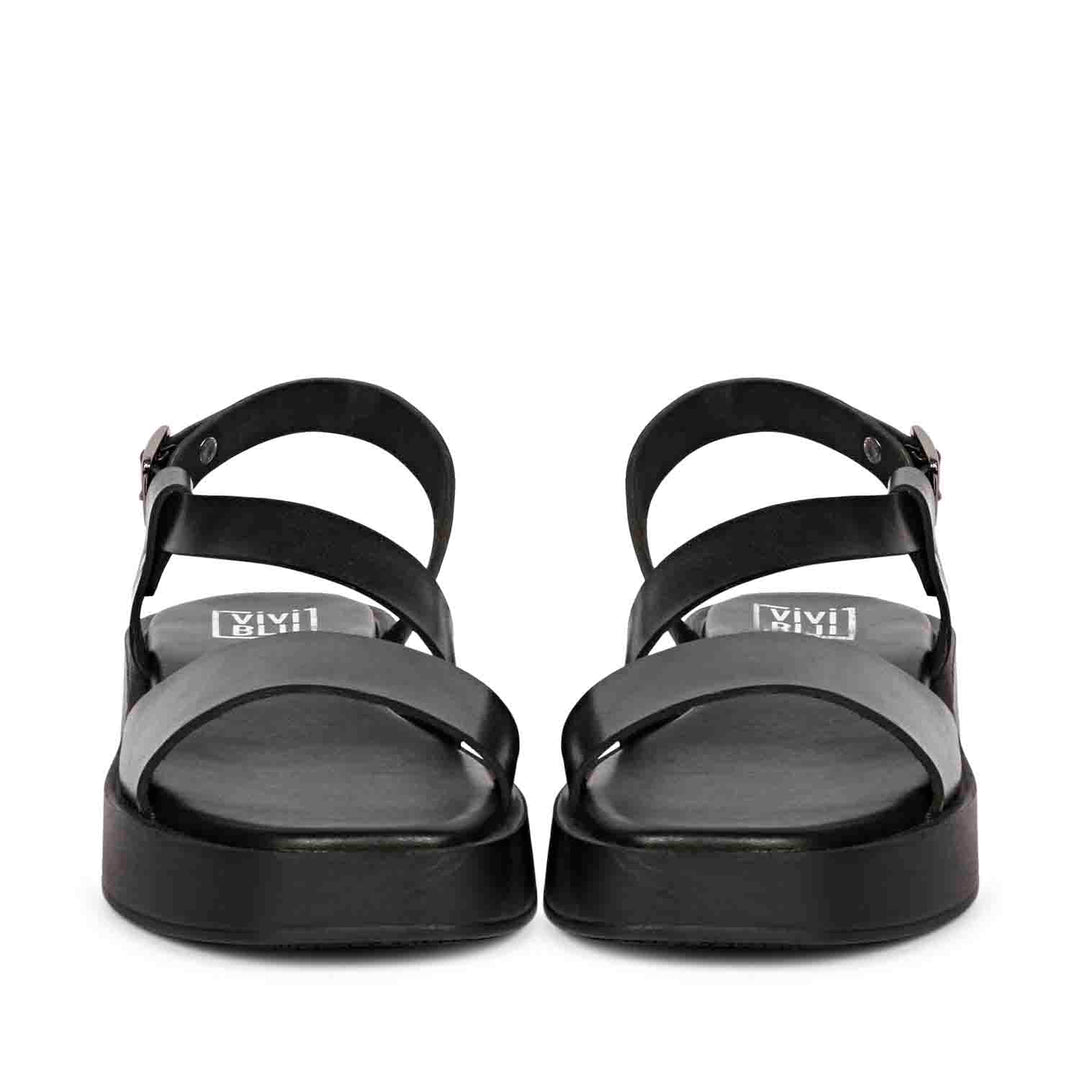 ViviBlu Nasrin Black Leather Platform Sandals