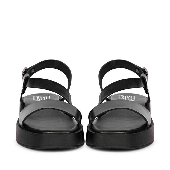 ViviBlu Nasrin Black Leather Platform Sandals