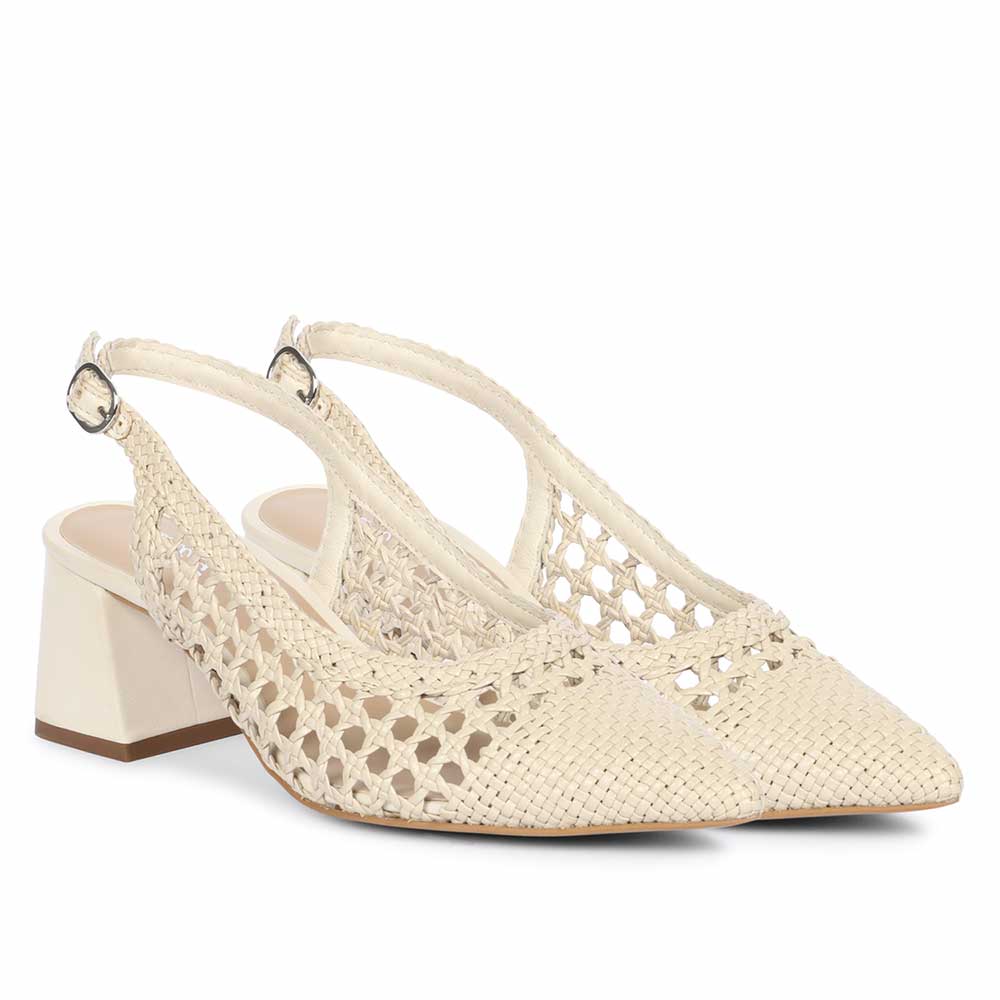 Saint Calli Ivory Hand Woven Leather Block Heels