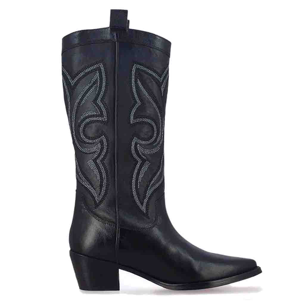 Saint Ashley Black Leather cowboy Calf Length Boots - SaintG India