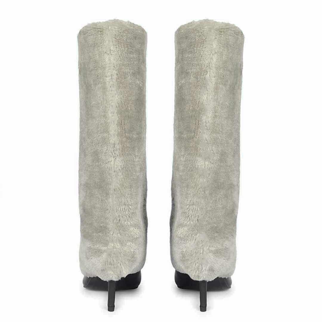 Stylish Grey Leather Winter Boots