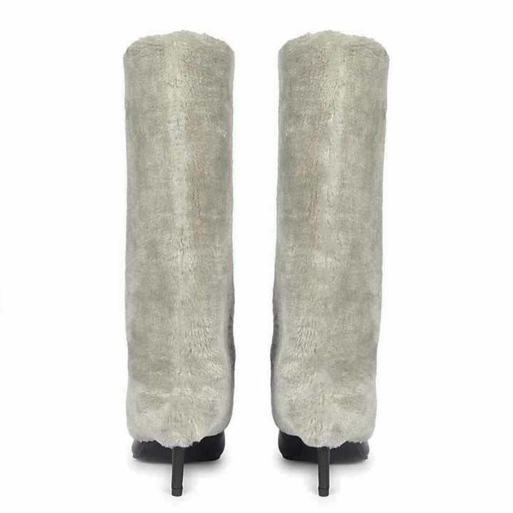Stylish Grey Leather Winter Boots