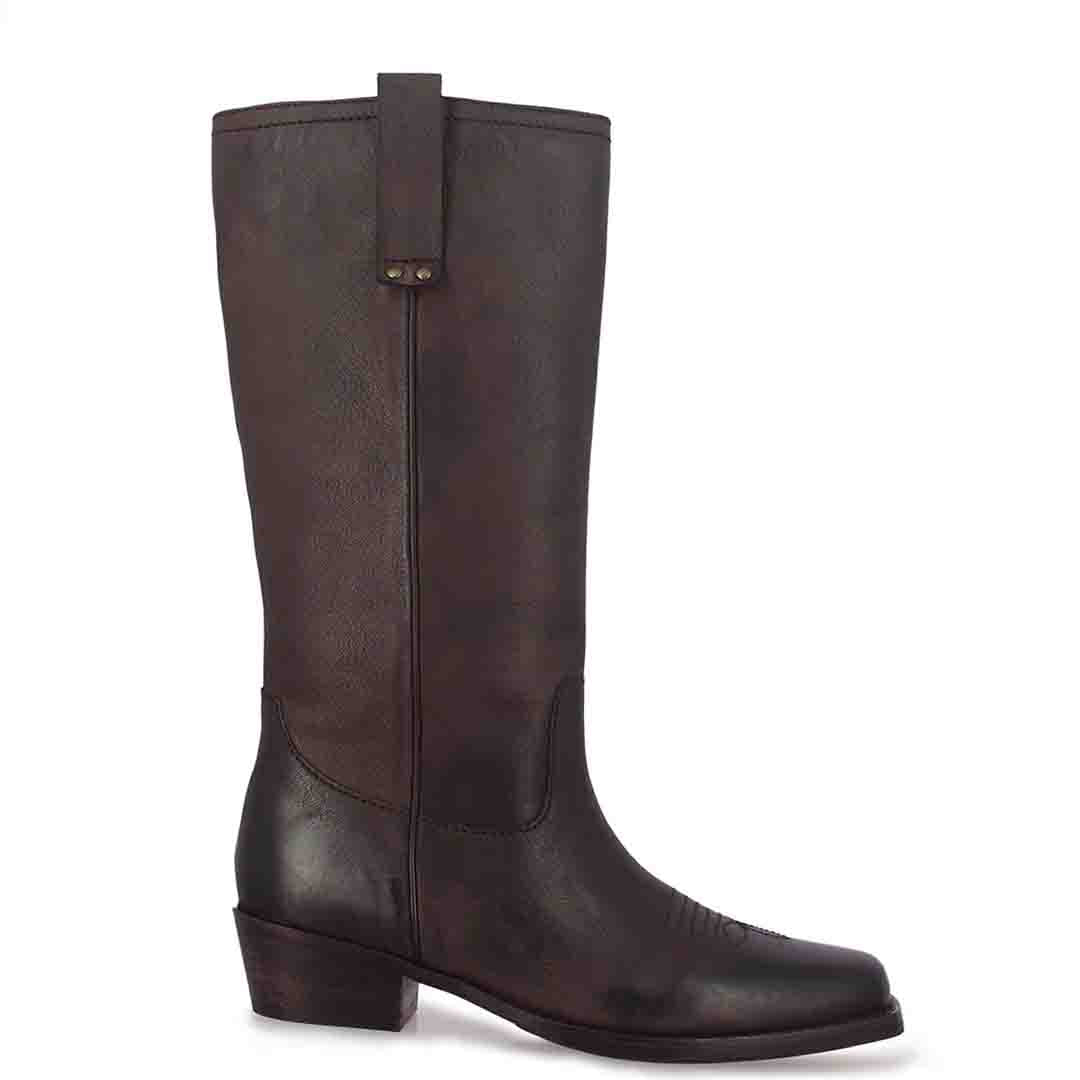 Brown Leather Cowboy Calf Boots for women