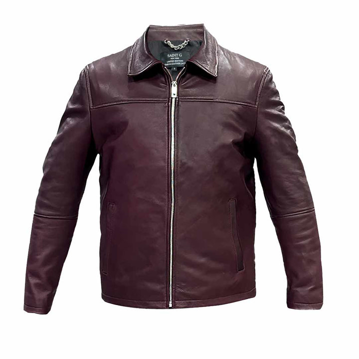Saint Jory Maroon Leather Men's Jacket