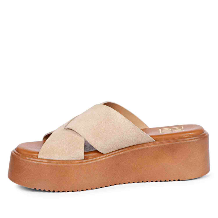 Viviblu Yasmin Beige Leather Platform Sandals