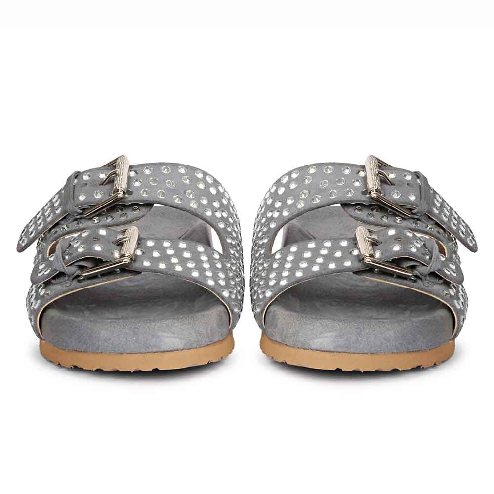 Riena Studded Double Buckle Blue Suede Leather Sandal