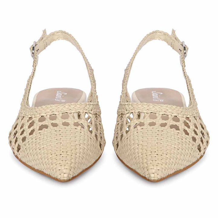 Saint Chayya Ivory Hand Woven Leather Low  Heels