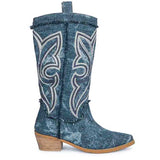 Saint Aria Denim Stitched Leather Calf Boots