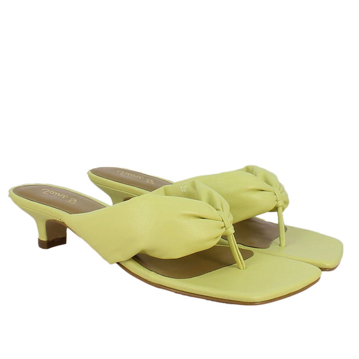 Amorina Yellow Leather Puffy Thong Dress Sandals