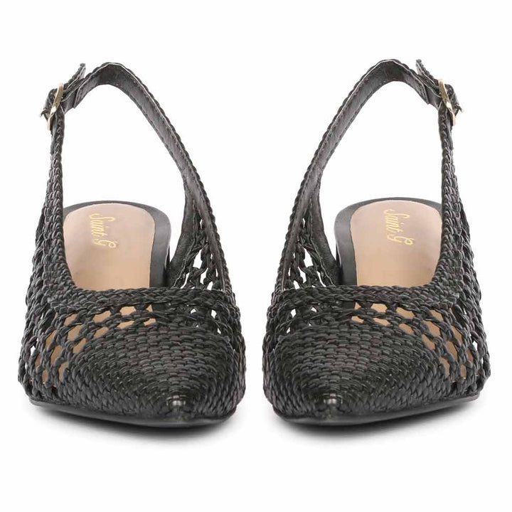 Saint Calli Black Hand Woven Leather Block Heels