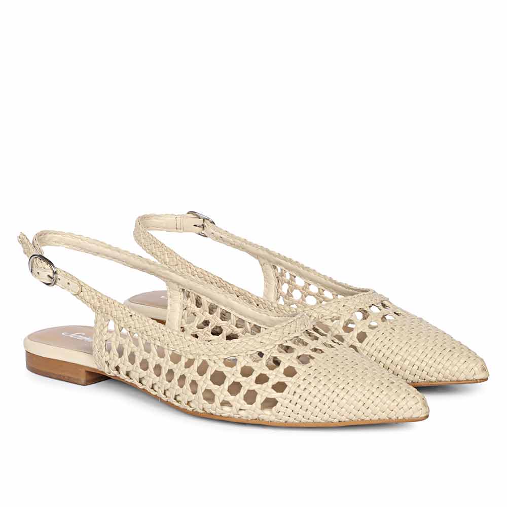 Saint Chayya Ivory Hand Woven Leather Low  Heels