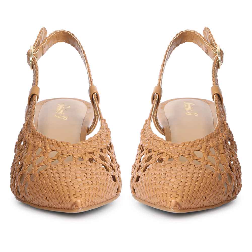 Saint Abril Tan Hand Woven Leather Pumps