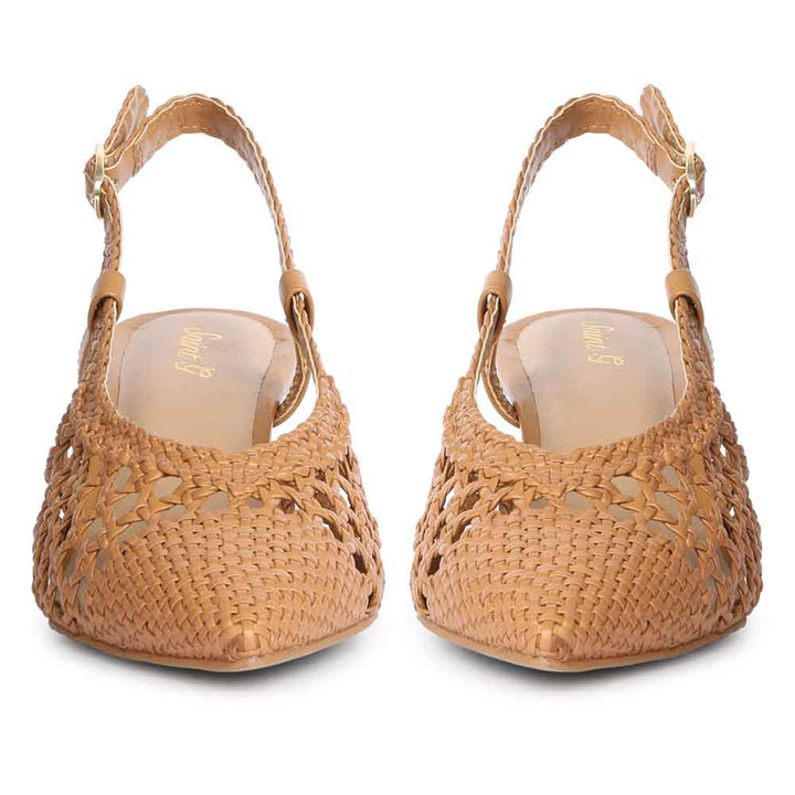 Saint Abril Tan Hand Woven Leather Pumps