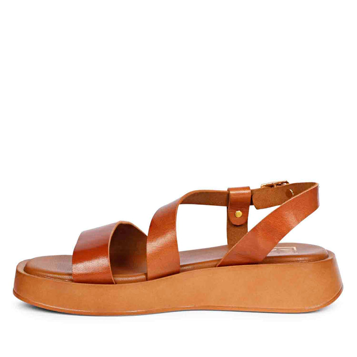 ViviBlu Nasrin Cognac Leather Platform Sandals