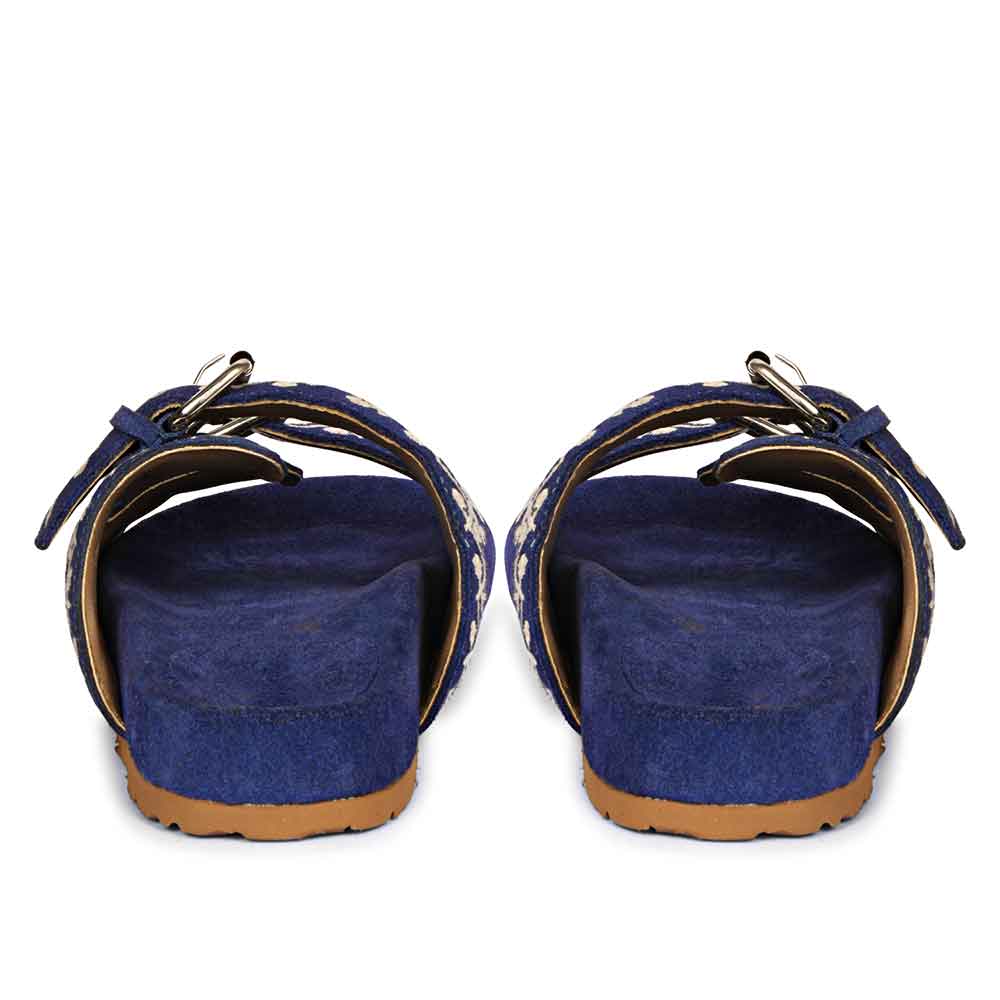 Angela Double Buckle Denim Suede Leather Sandal