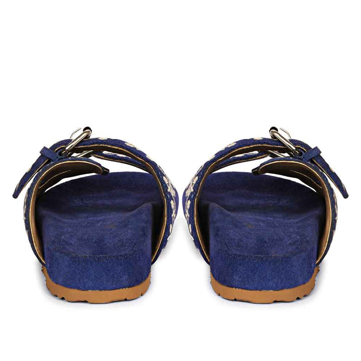 Angela Double Buckle Denim Suede Leather Sandal