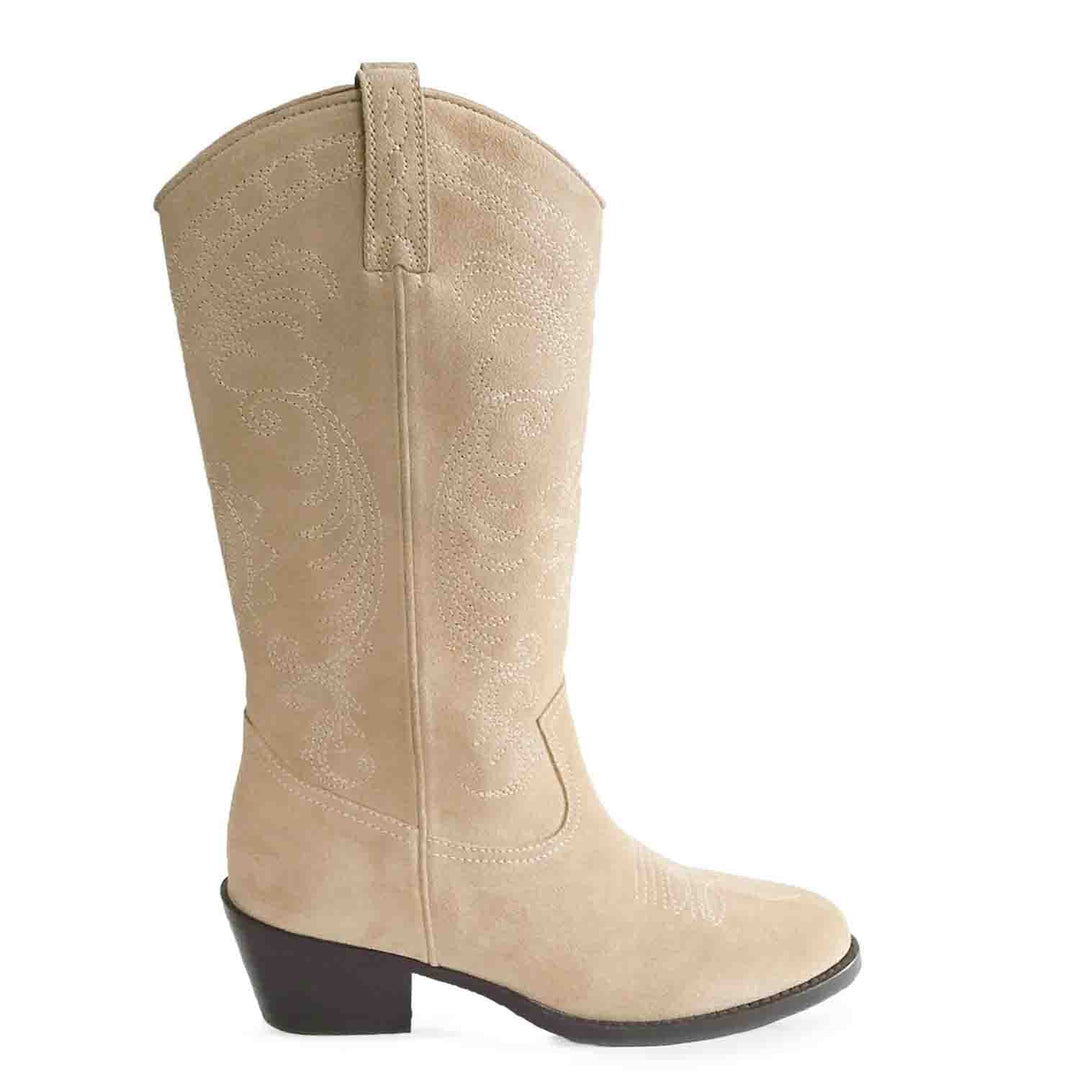 Saint Elodie's signature stitched ivory leather cowboy boots