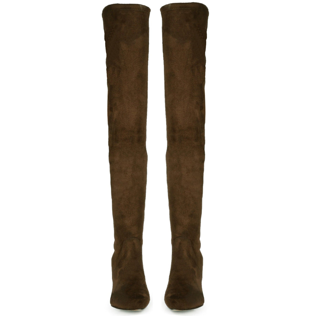 Benoite Brown Stretch Suede Thigh High Boots