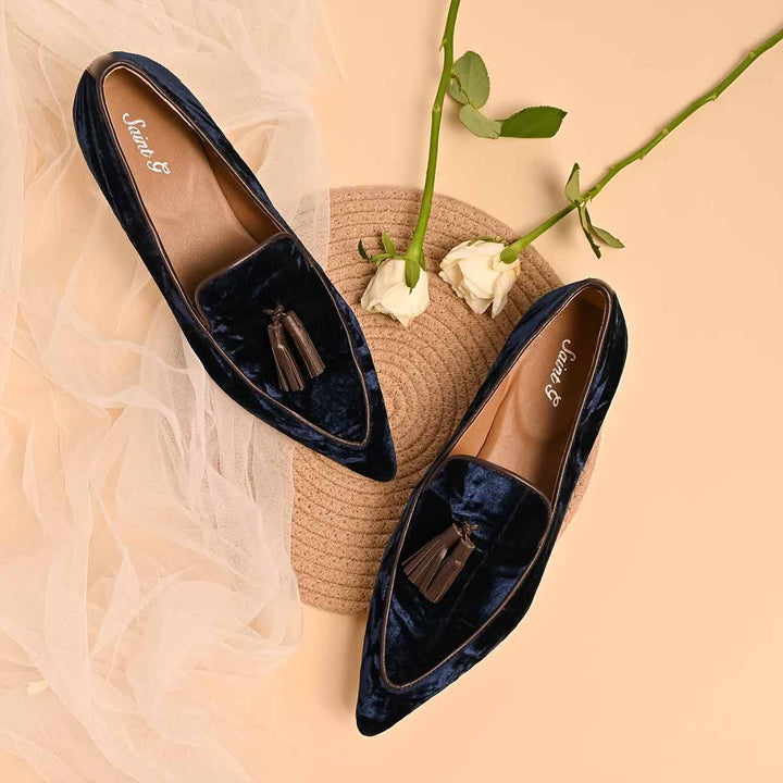 Saint Simona Blue Velvet Tassel Moccasins