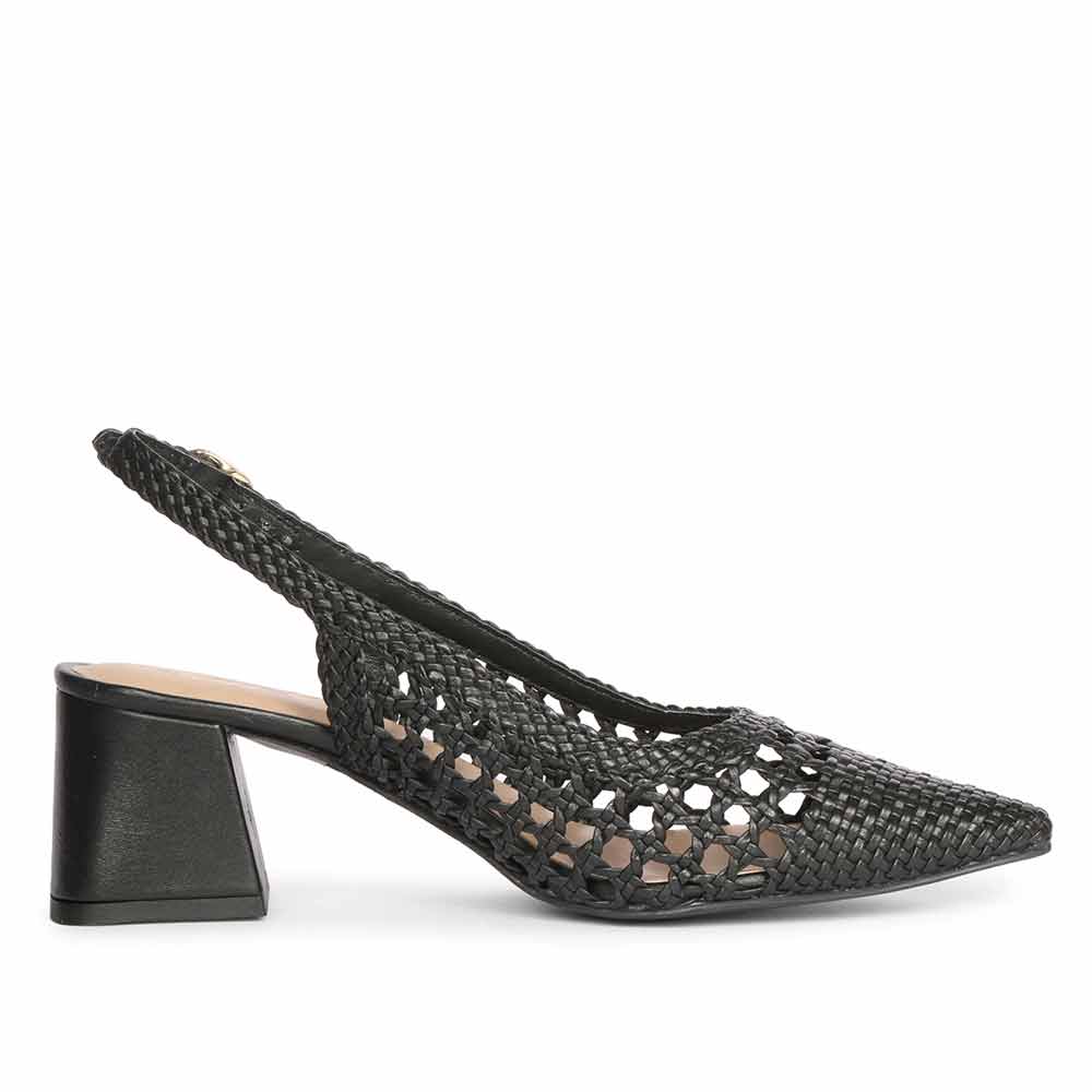 Saint Calli Black Hand Woven Leather Block Heels