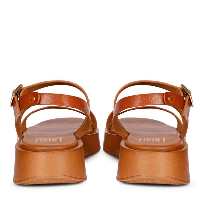 ViviBlu Nasrin Cognac Leather Platform Sandals