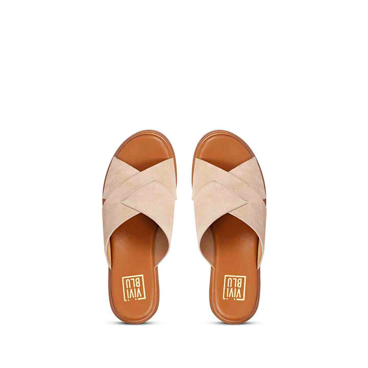 Viviblu Yasmin Beige Leather Platform Sandals