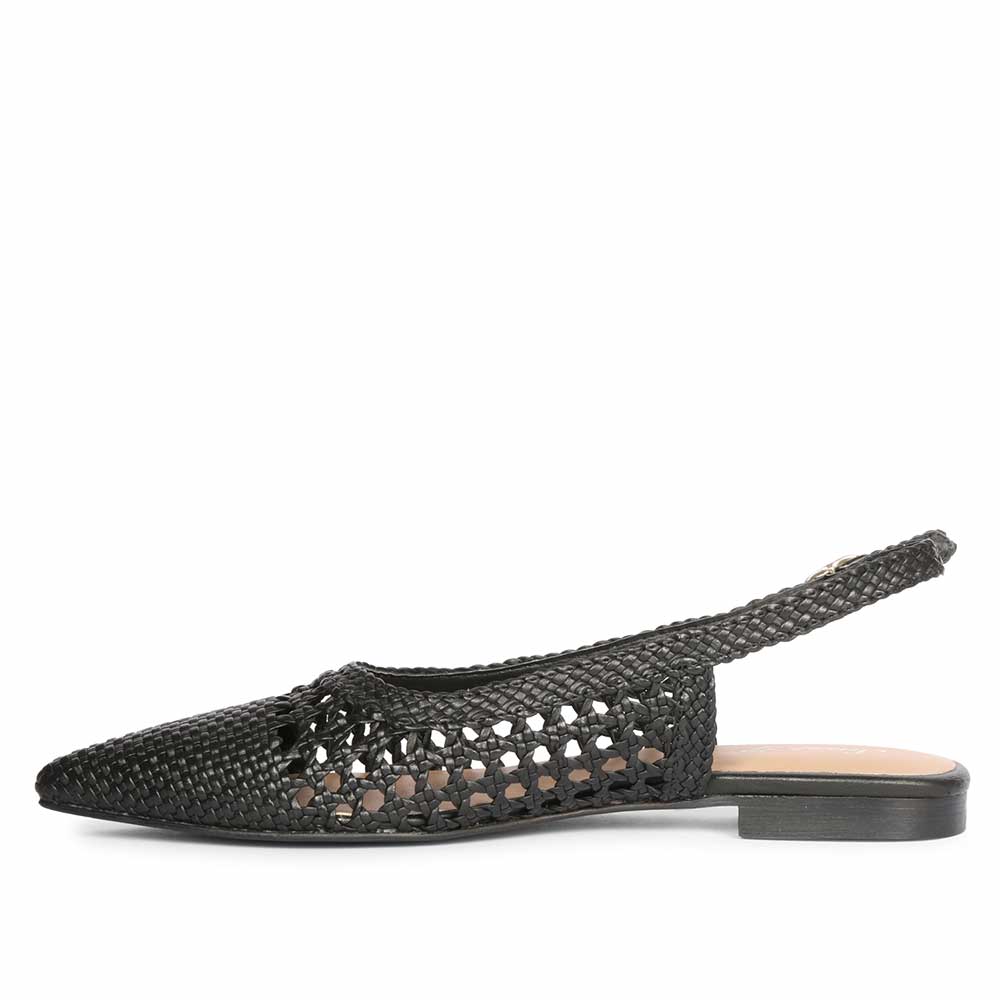 Saint Chayya Black Hand Woven Leather Low  Heels