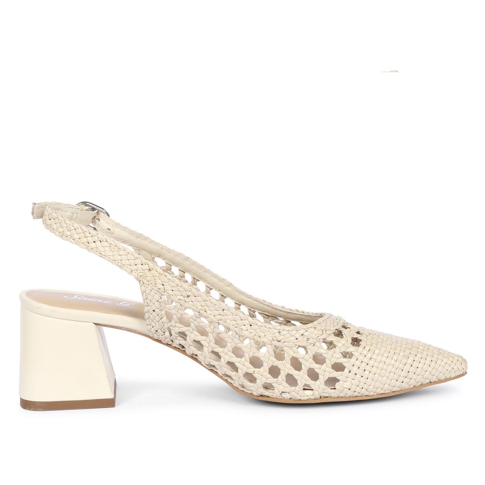 Saint Calli Ivory Hand Woven Leather Block Heels