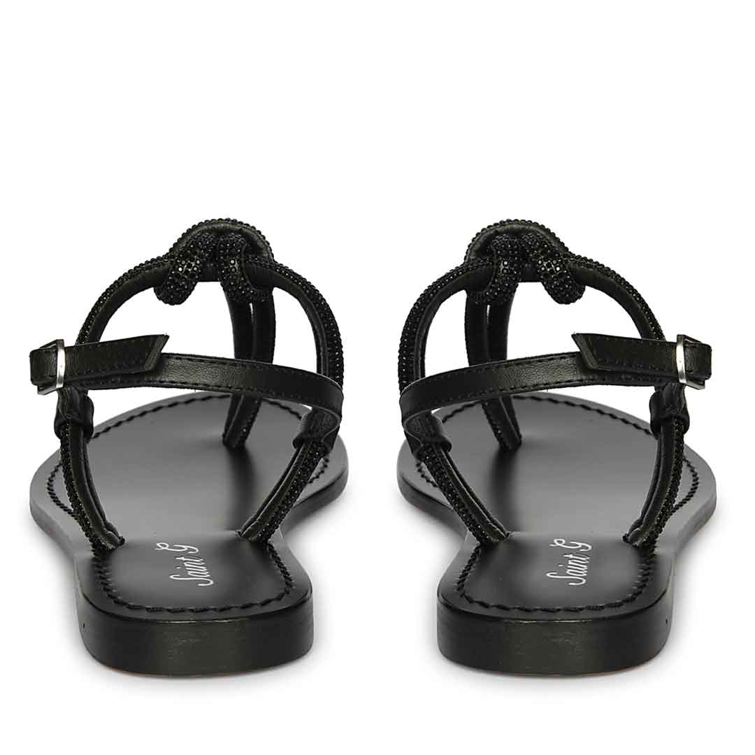 Saint Elsie Crystal Cord Black Leather Flat Sandals SaintG USA Saint Elsie Crystal Cord Black Leather Flat Sandals SaintG USA
