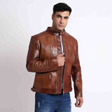 Saint Ellis Burgundy Leather Men's Cafe Racer Jackets