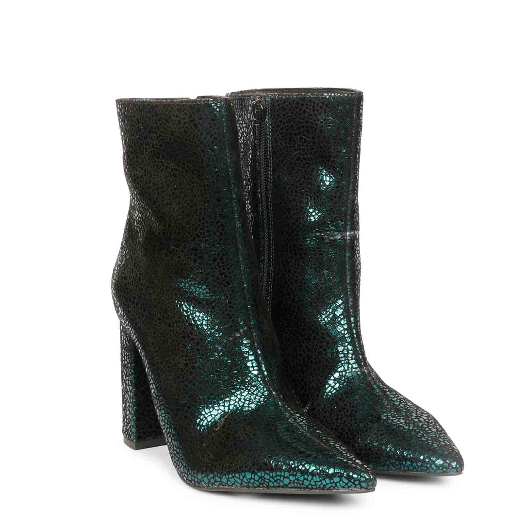 Metallic leather high ankle boots with a sleek and stylish design