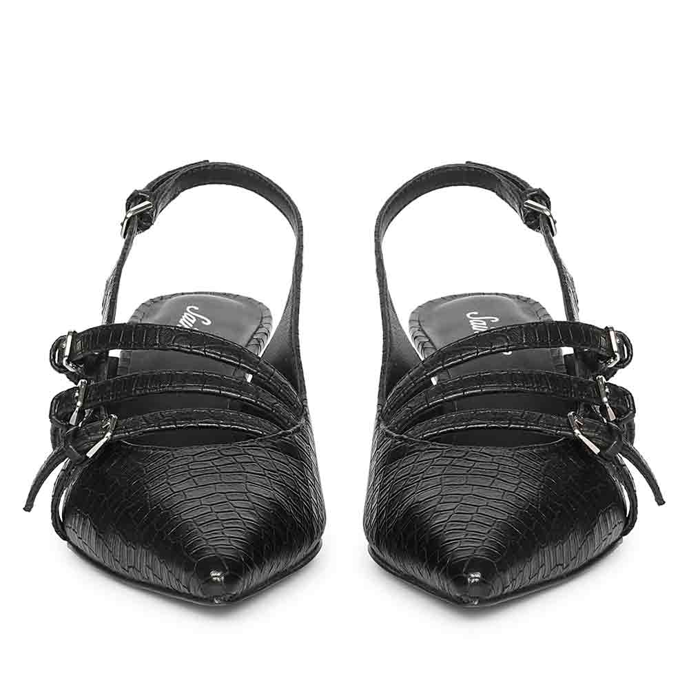 Saint Kayla Buckle Straps Black Croc Embossed Leather Pumps