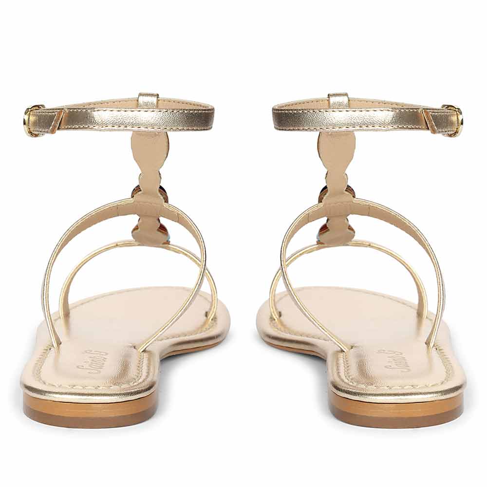 Saint Tyas Multi Stone Gold Metallic Leather Sandals