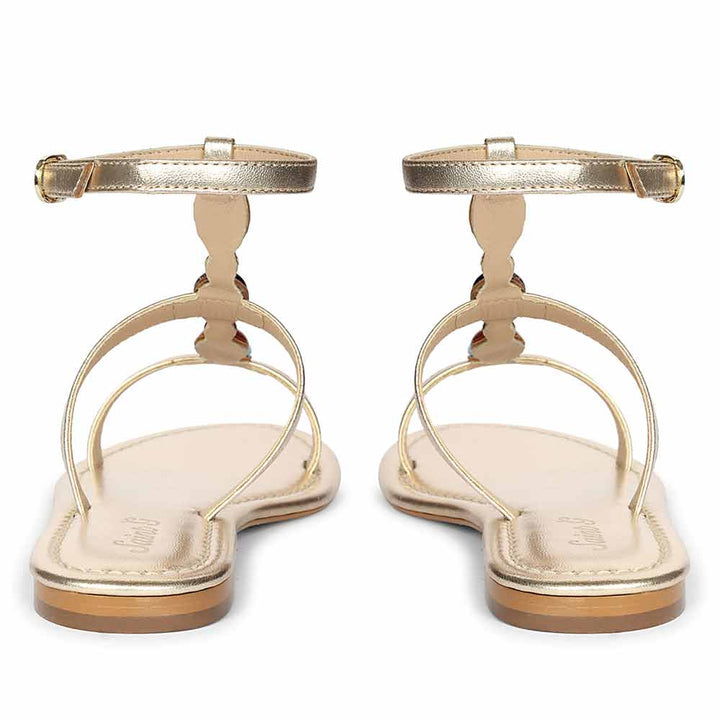 Saint Tyas Multi Stone Gold Metallic Leather Sandals