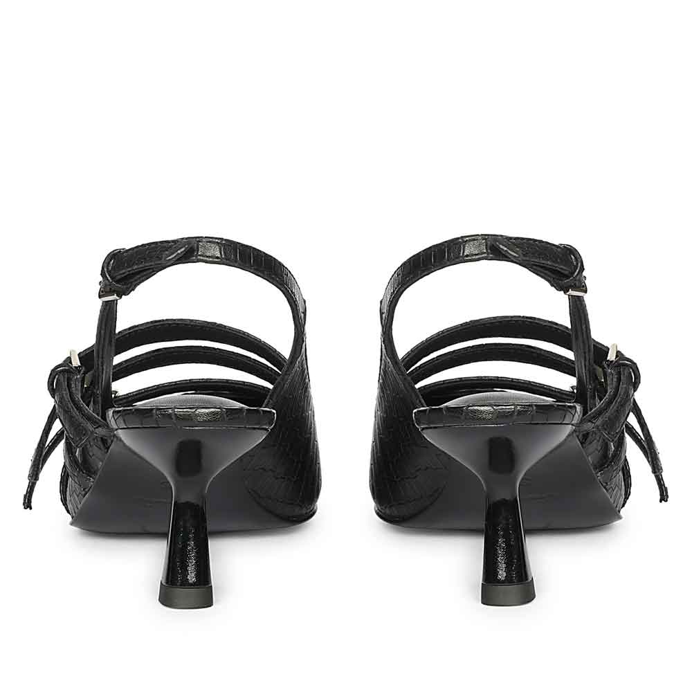 Saint Kayla Buckle Straps Black Croc Embossed Leather Pumps
