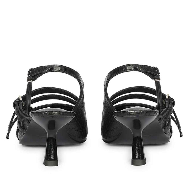 Saint Kayla Buckle Straps Black Croc Embossed Leather Pumps