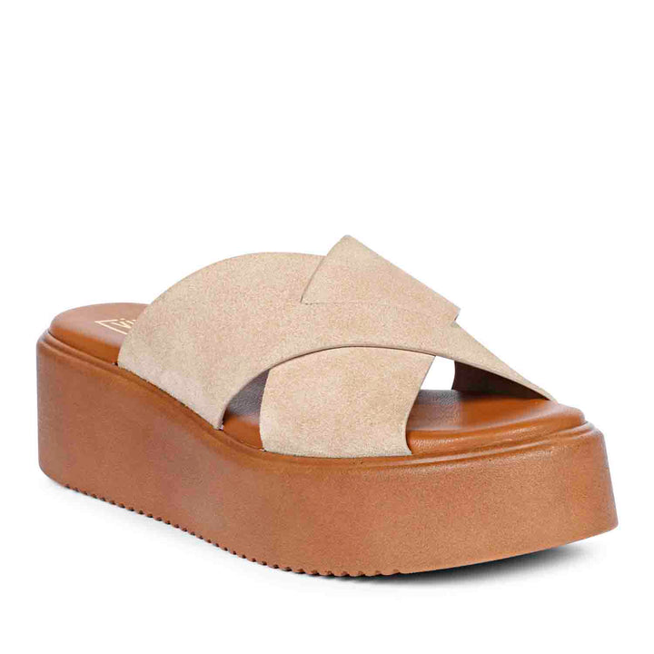 Viviblu Yasmin Beige Leather Platform Sandals