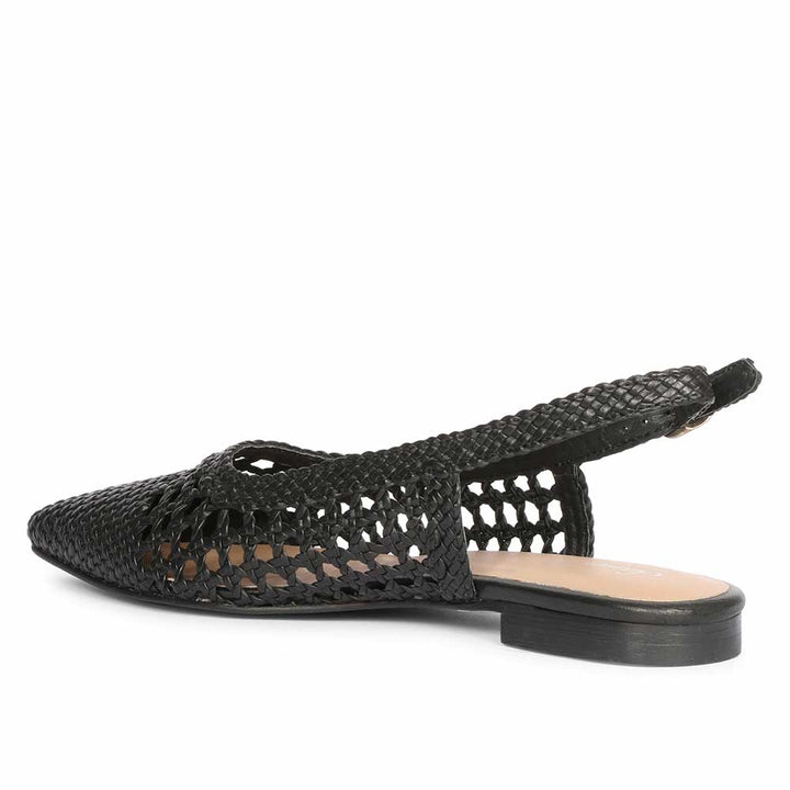 Saint Chayya Black Hand Woven Leather Low  Heels