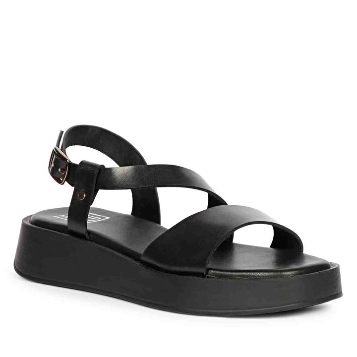 ViviBlu Nasrin Black Leather Platform Sandals